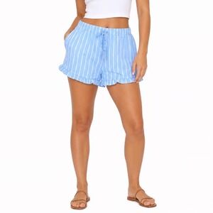 Jaclyn Intimates Shorts Womens Large Blue White Striped Mid Rise Slash Pockets